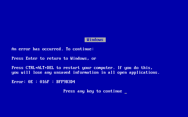 Image of a old windows bluescreen